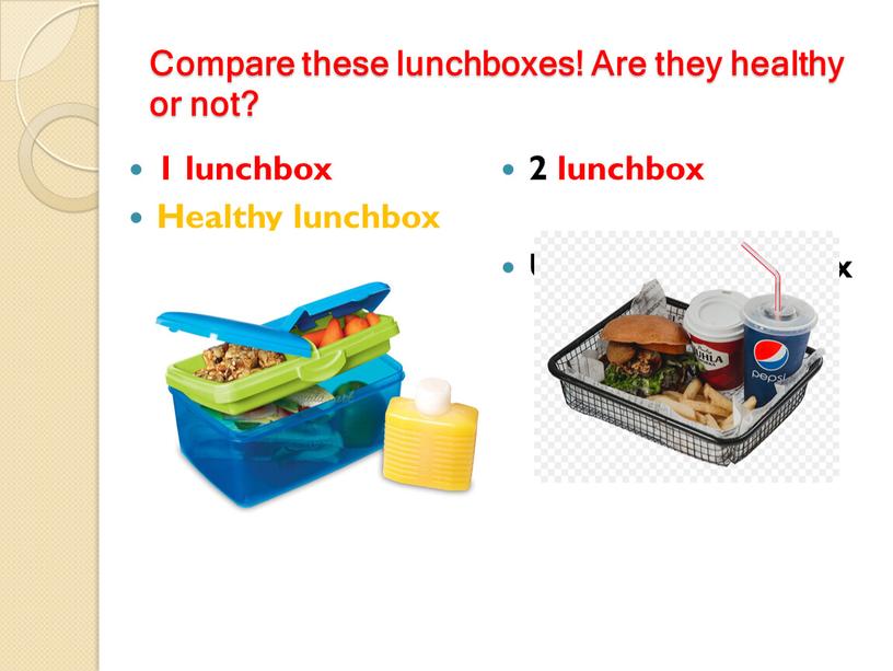 Compare these lunchboxes! Are they healthy or not? 1 lunchbox