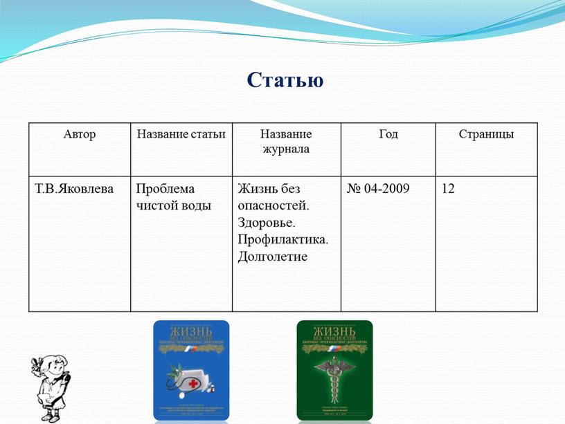 Статью Автор Название статьи Название журнала