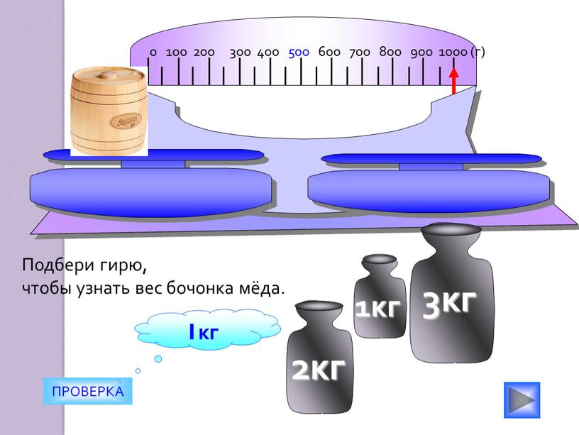 Подбери гирю, чтобы узнать вес бочонка мёда