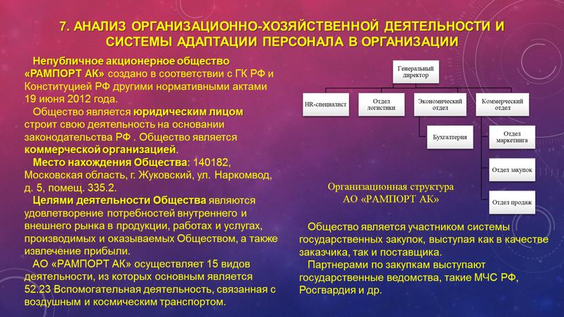 Анализ организационно-хозяйственной деятельности и системы адаптации персонала в организации