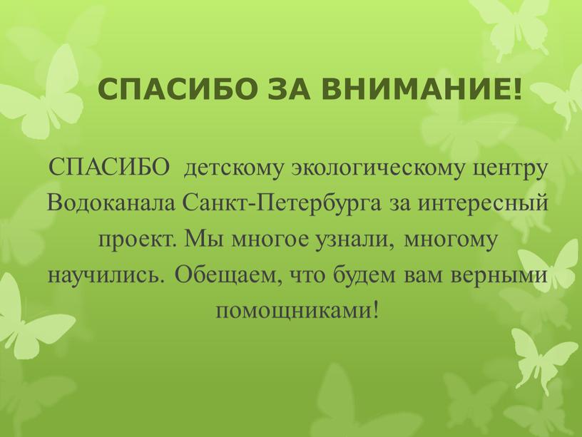 СПАСИБО ЗА ВНИМАНИЕ! СПАСИБО детскому экологическому центру