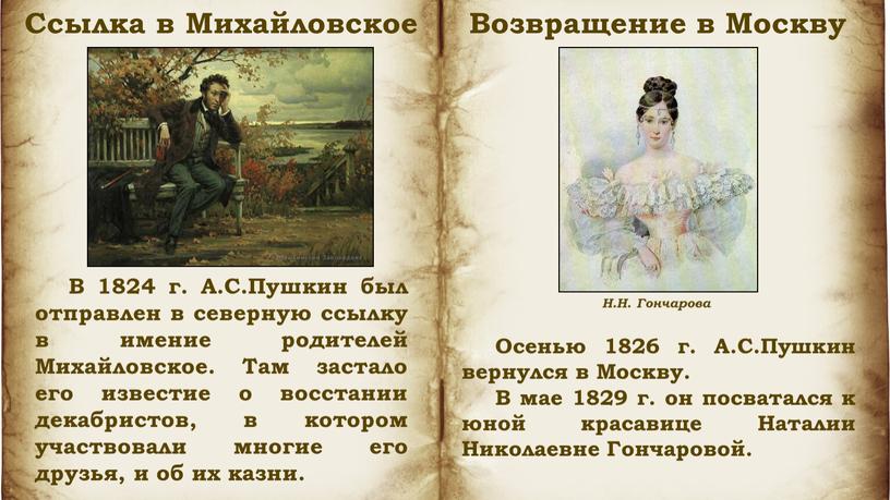 Ссылка в Михайловское В 1824 г