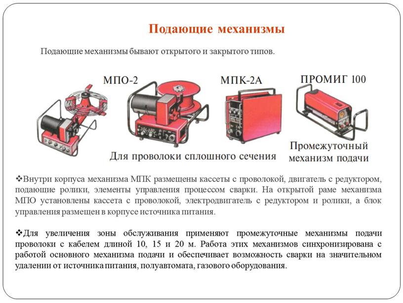 Подающие механизмы бывают открытого и закрытого типов