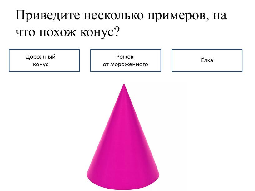 Приведите несколько примеров, на что похож конус?