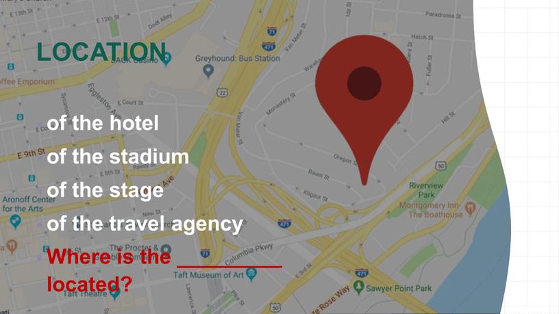 LOCATION of the hotel of the stadium of the stage of the travel agency