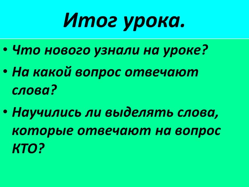 Итог урока. Что нового узнали на уроке?