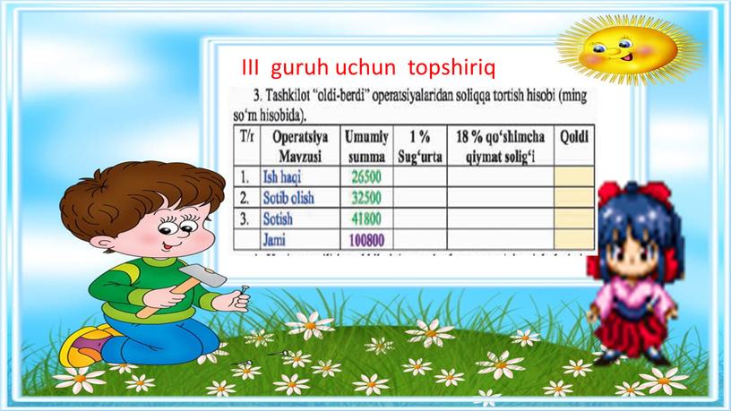 III guruh uchun topshiriq