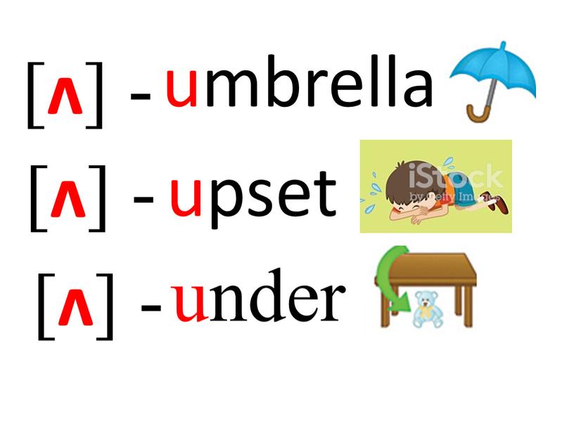 [ ʌ ] - umbrella [ ʌ ] - [ ʌ ] - under upset