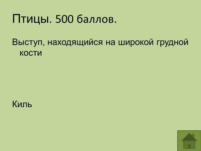 Птицы. 500 баллов. Выступ, находящийся на широкой грудной кости