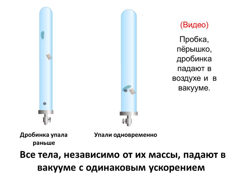 Все тела, независимо от их массы, падают в вакууме с одинаковым ускорением (Видео)