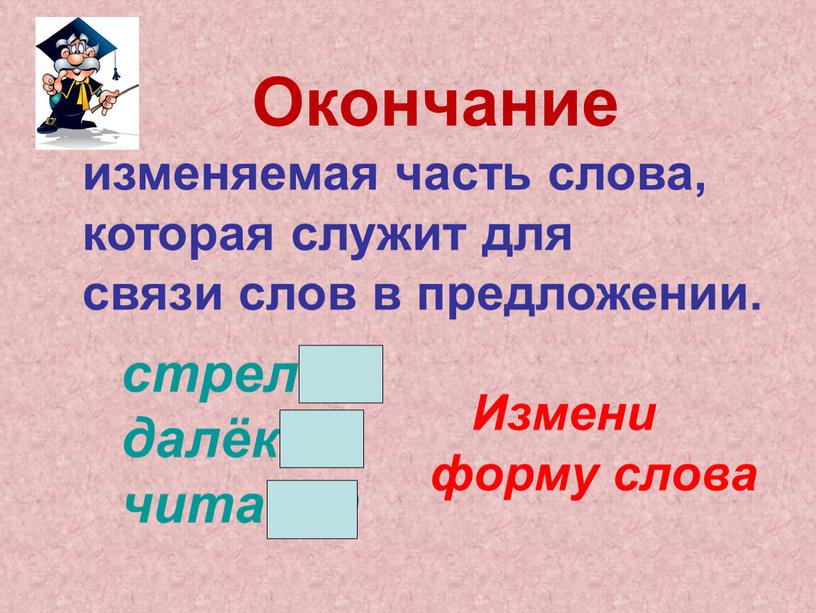 Окончание изменяемая часть слова, которая служит для связи слов в предложении