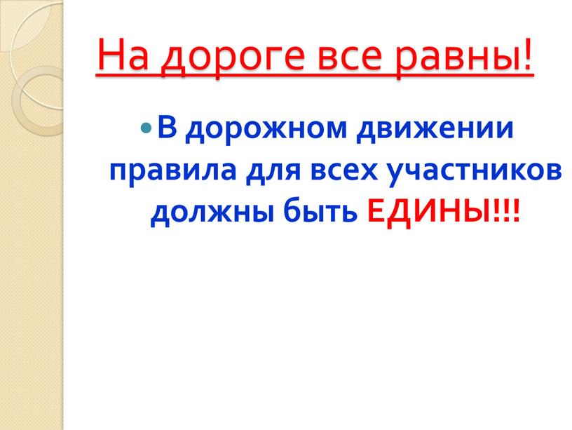 На дороге все равны! В дорожном движении правила для всех участников должны быть