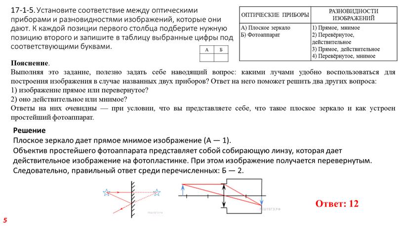 Установите соответствие между оптическими приборами и разновидностями изображений, которые они дают