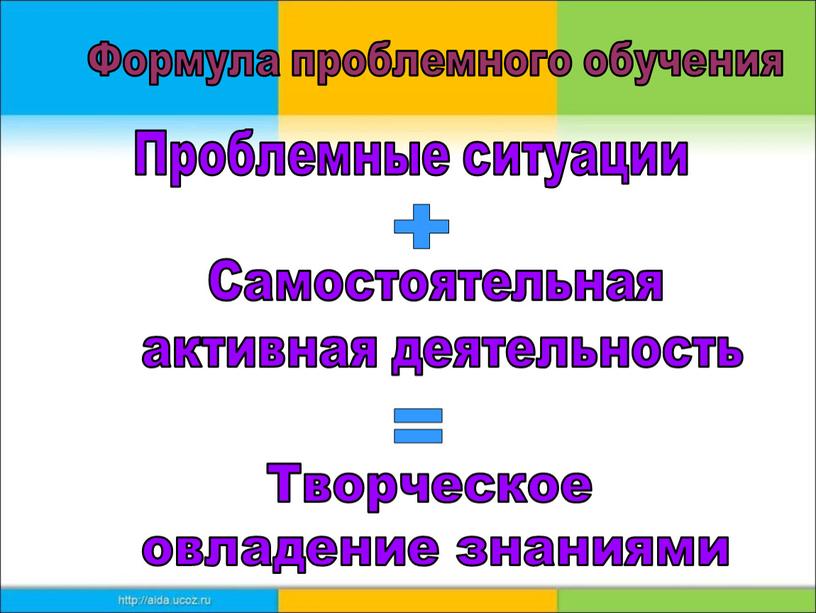 Формула проблемного обучения Проблемные ситуации +