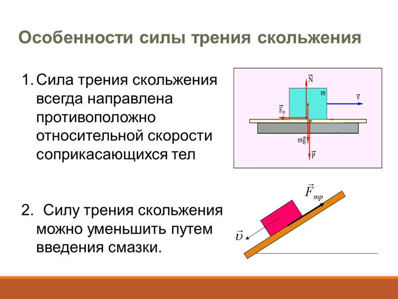 Особенности силы трения скольжения