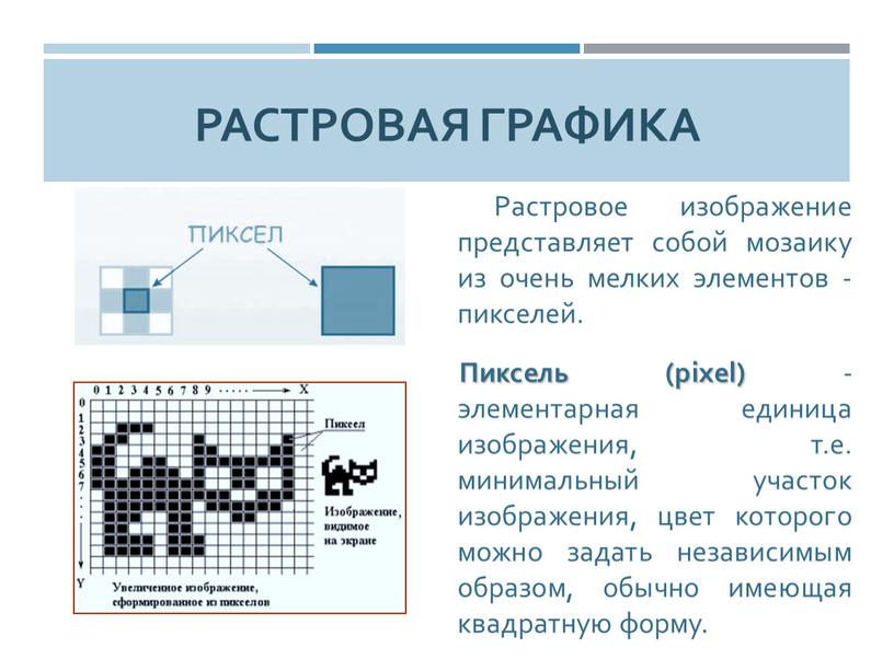 Растровое изображение представляет собой мозаику из очень мелких элементов - пикселей