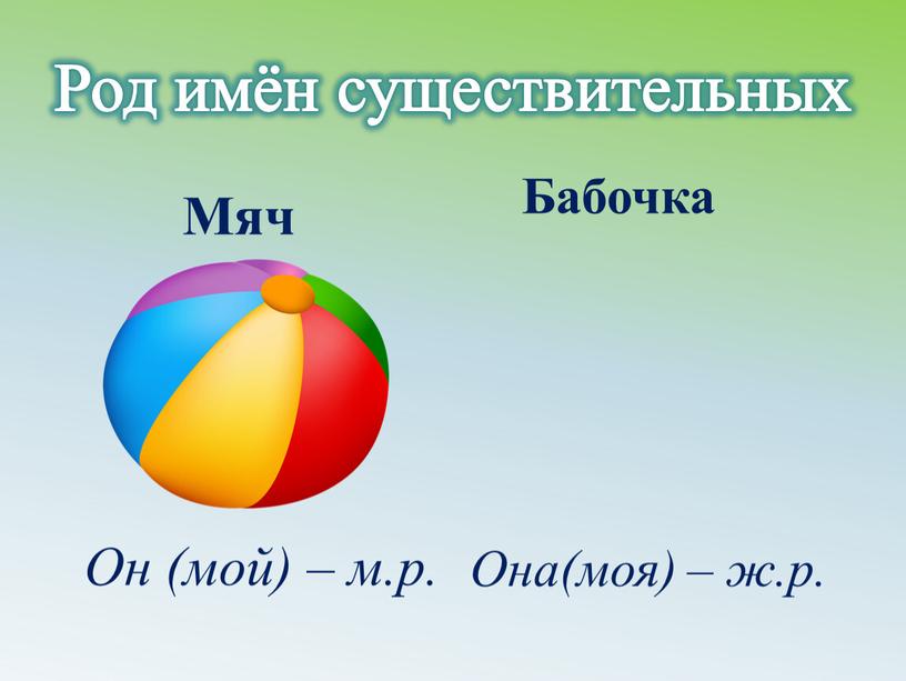 Бабочка Она(моя) – ж.р. Род имён существительных