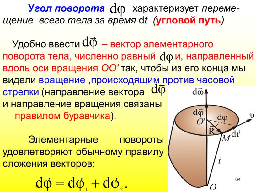 У гол поворота характеризует переме-щение всего тела за время d t ( угловой путь )