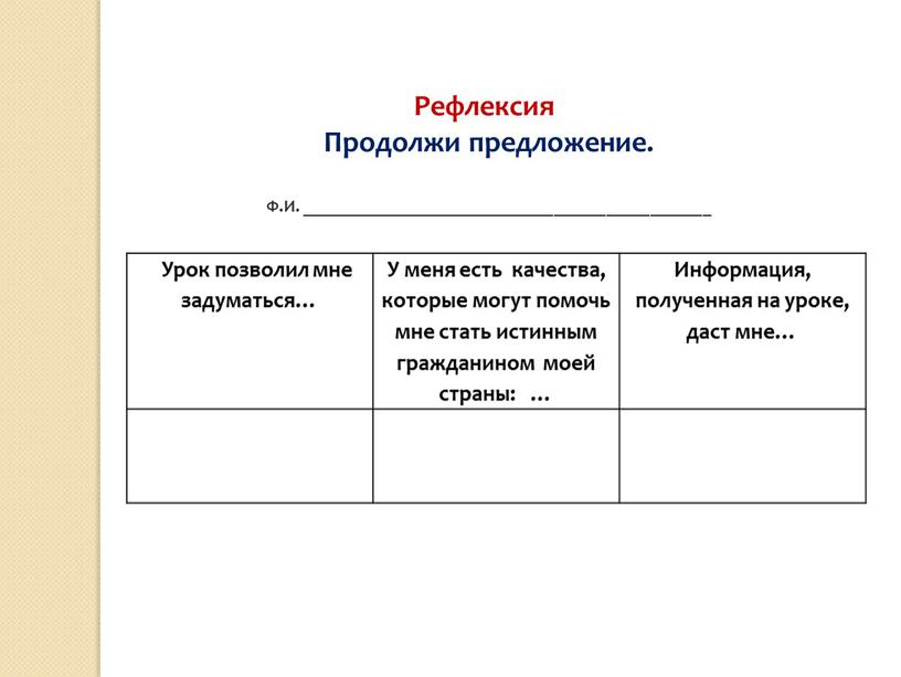 Рефлексия Продолжи предложение