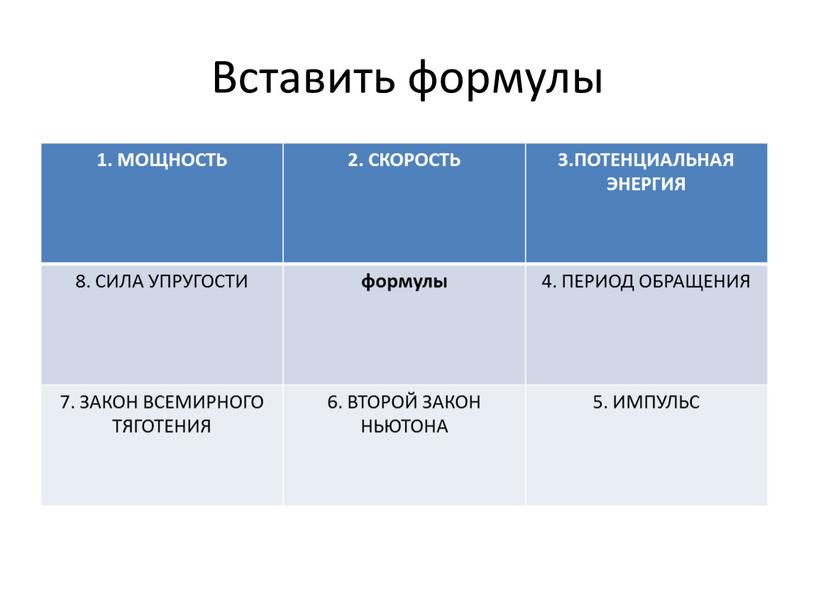 Вставить формулы 1. МОЩНОСТЬ 2