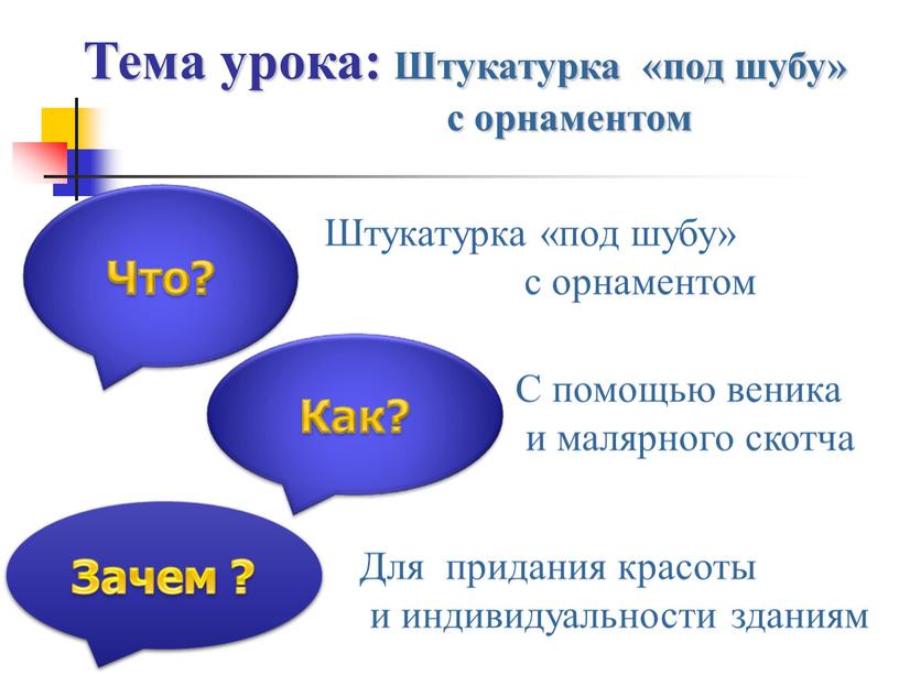 Тема урока: Штукатурка «под шубу» с орнаментом