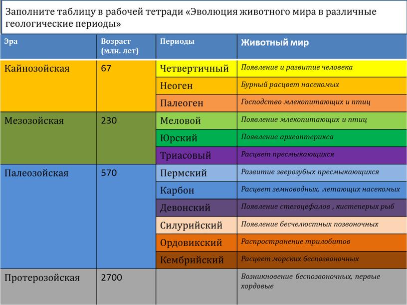 Эра Возраст (млн. лет) Периоды