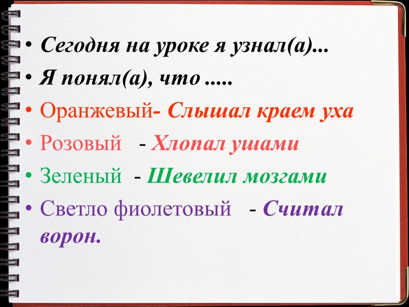 Сегодня на уроке я узнал(а)...