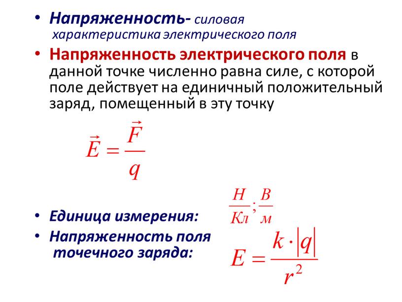 Напряженность- силовая характеристика электрического поля