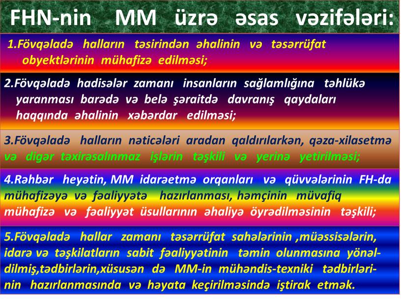 FHN-nin MM üzrə əsas vəzifələri: 1