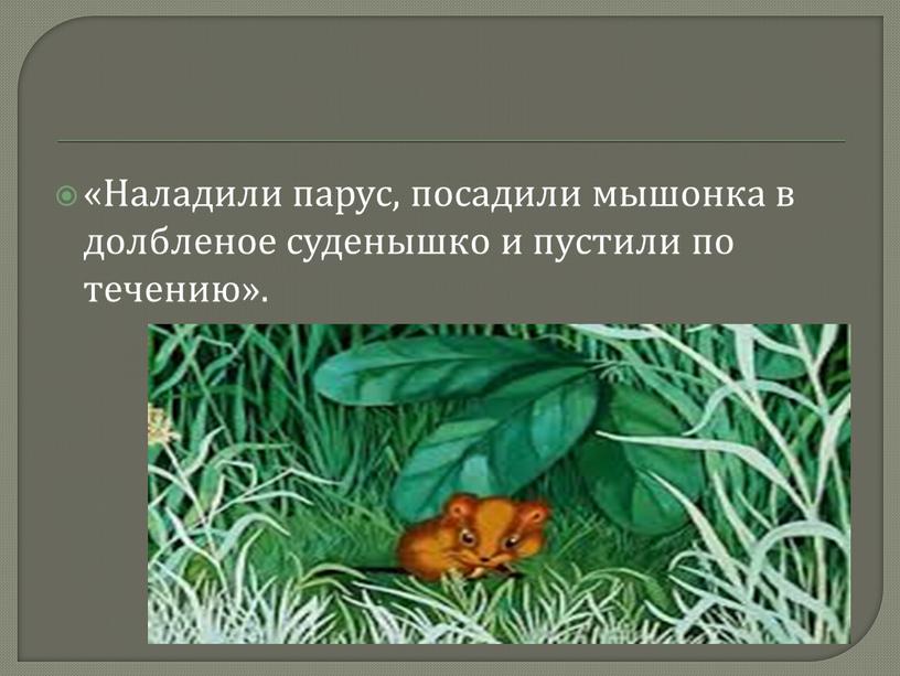 Наладили парус, посадили мышонка в долбленое суденышко и пустили по течению»