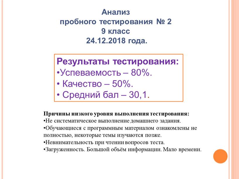 Анализ пробного тестирования № 2 9 класс 24