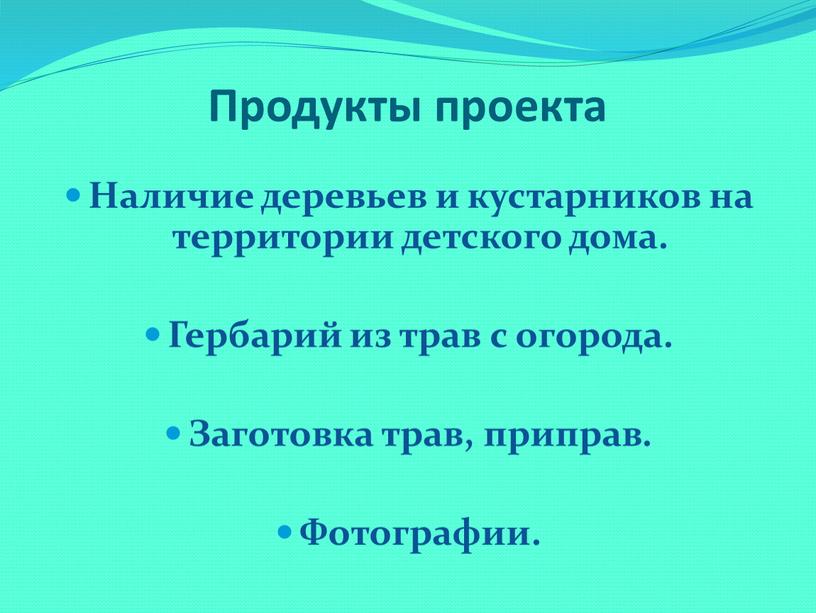 Продукты проекта Наличие деревьев и кустарников на территории детского дома