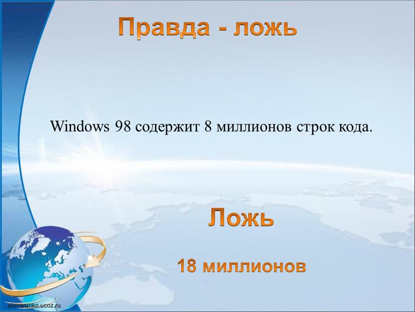 Правда - ложь Windows 98 содержит 8 миллионов строк кода