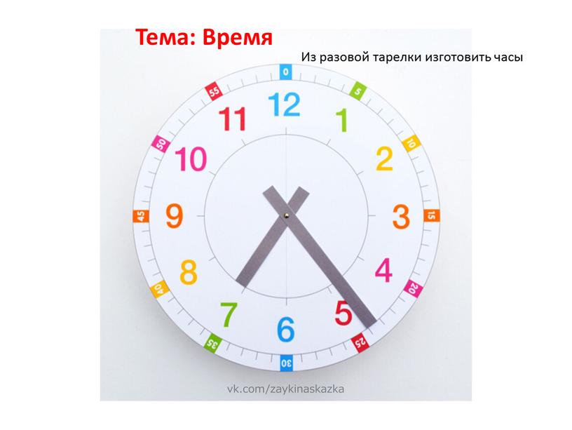 Тема: Время Из разовой тарелки изготовить часы