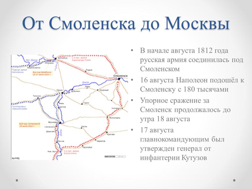 От Смоленска до Москвы В начале августа 1812 года русская армия соединилась под
