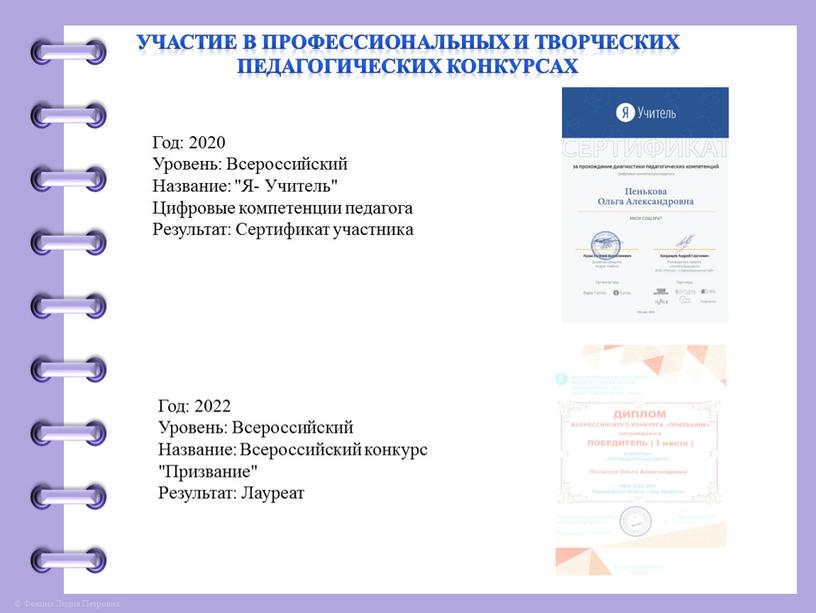 Участие в профессиональных и творческих педагогических конкурсах