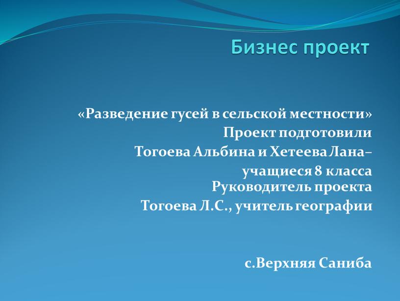 Бизнес проект «Разведение гусей в сельской местности»