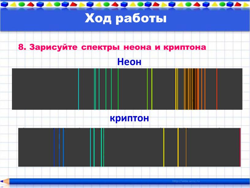 Зарисуйте спектры неона и криптона