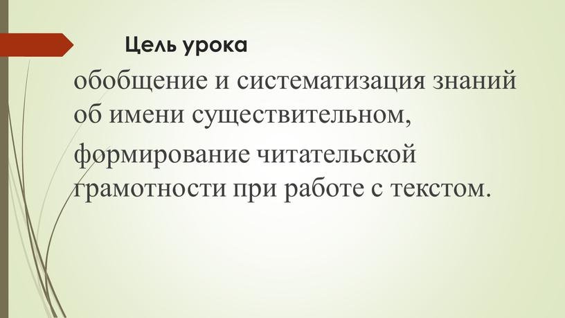 Цель урока обобщение и систематизация знаний об имени существительном, формирование читательской грамотности при работе с текстом