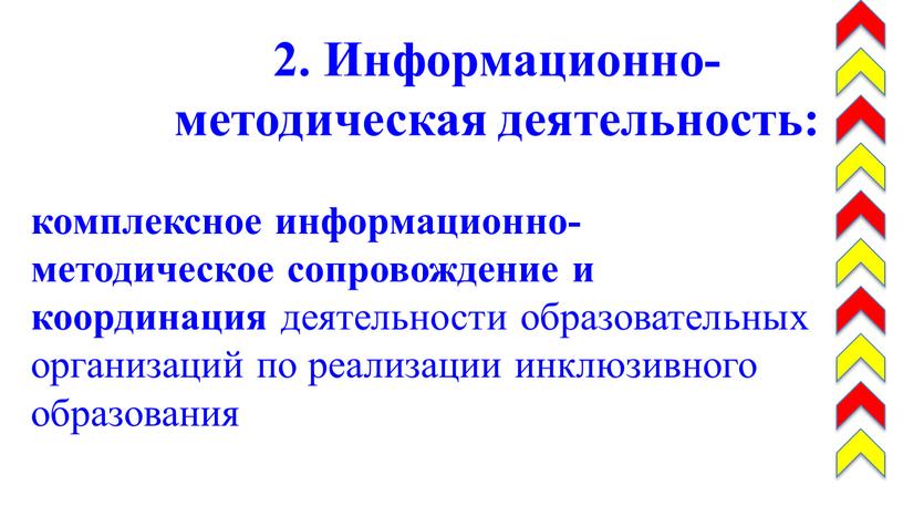 Информационно-методическая деятельность: комплексное информационно-методическое сопровождение и координация деятельности образовательных организаций по реализации инклюзивного образования