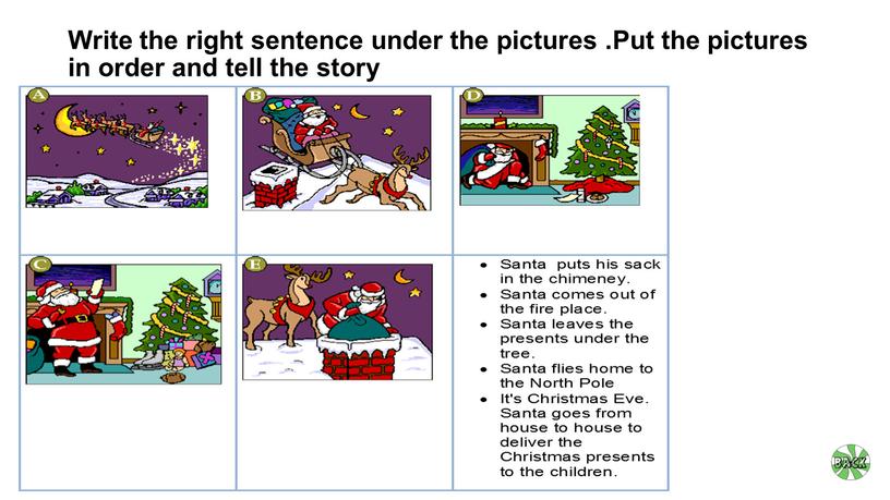 Write the right sentence under the pictures