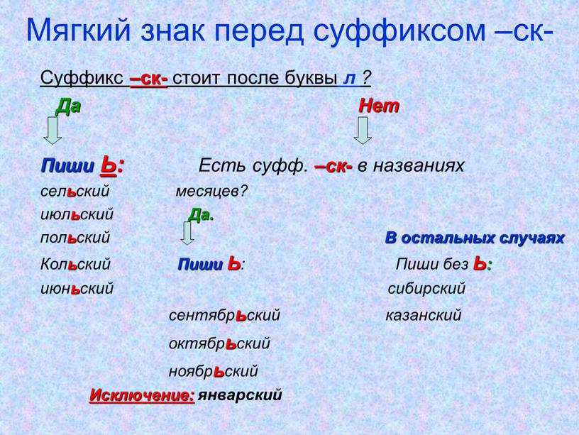 Мягкий знак перед суффиксом –ск-