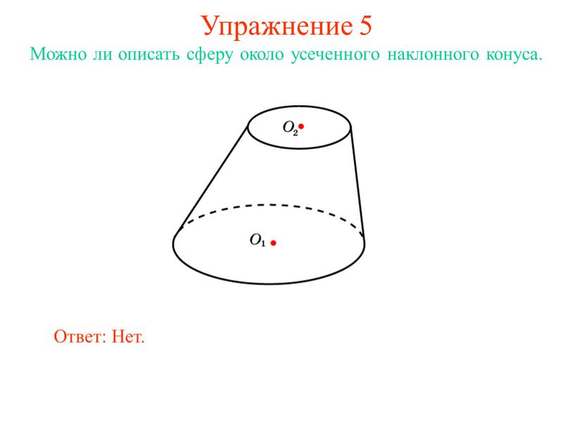 Упражнение 5 Можно ли описать сферу около усеченного наклонного конуса