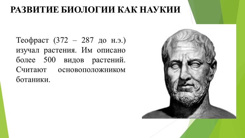 РАЗВИТИЕ БИОЛОГИИ КАК НАУКИИ Теофраст (372 – 287 до н