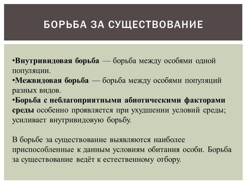 Внутривидовая борьба — борьба между особями одной популяции