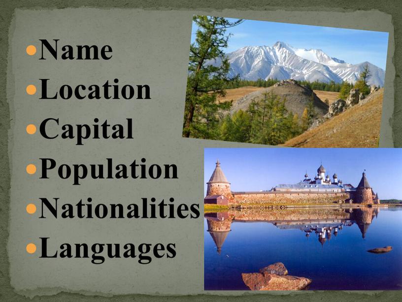 Name Location Capital Population