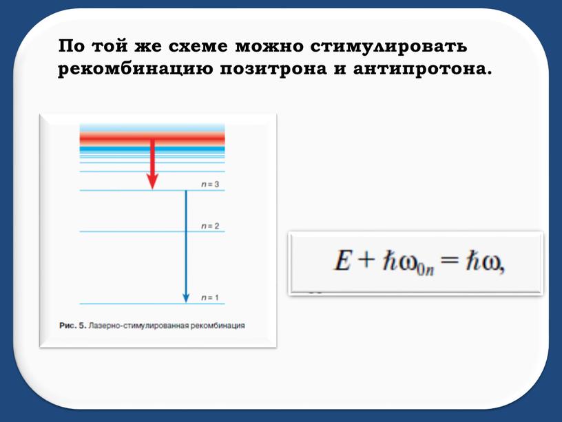 По той же схеме можно стимулировать рекомбинацию позитрона и антипротона