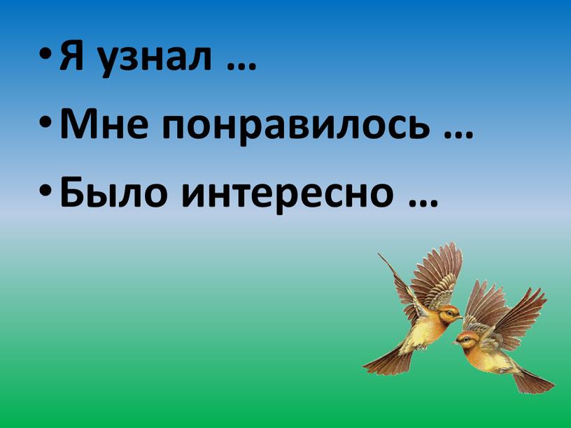 Я узнал … Мне понравилось … Было интересно …