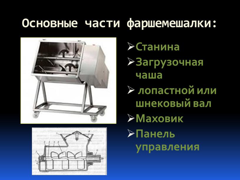 Основные части фаршемешалки: Станина