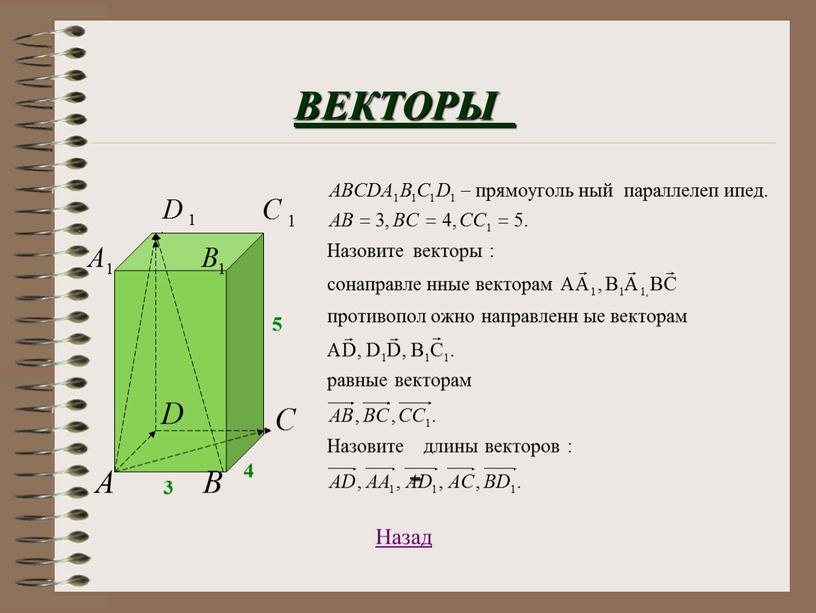 ВЕКТОРЫ Назад